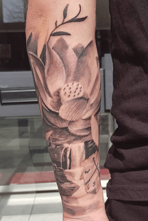 Lotus and a waterfall added onto the tiger i did on the other side 
