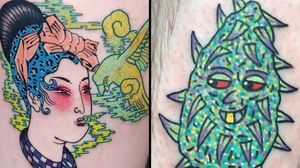 Tattoo on the left by Lara aka 90sdolphintattoo and tattoo on the right by Deathsure #lara #90sdolphintattoo #deathsure #weedtattoos #weedtattoo #weed #420 #ganja #maryjane #green
