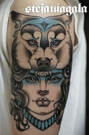 Wolf Lady by Stefania Gala  #newtraditional #neotraditionaltattoos #neotraditional #tatuaggiroma #ritratti #italiantattooartist 