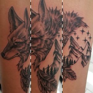 Wolf and Mountain tattoo
