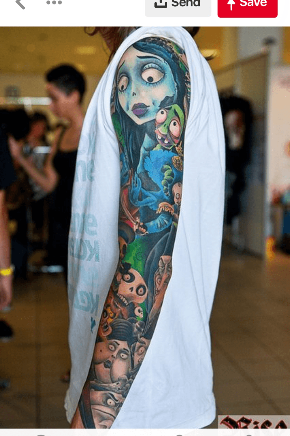 Tim Burton characters tattoo sleeve by Justyna justynakurzelowska  darkrosetattoo timburton nightmarebeforechristmas wednesdayaddams  corpsebride  Justyna Kurzelowska