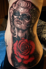 Day of the dead Marilyn Monroe with large color rose.