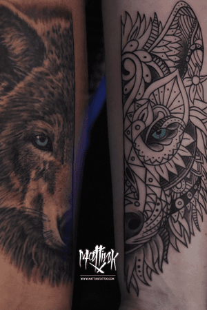 Husband and wife tattoo #mattinktattoo#wolf#portrait#tattoo#ink 