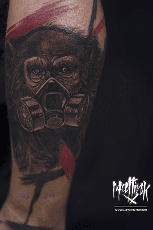 Radioactiv chimp #trashpolka #realism #inprogress #mattinktattoo #portrait #ink #tattoo