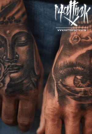 Hand tattoos #realism #mattinktattoo #ink #blackandgrey #tattoo #buddha #eye 