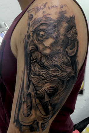 Poseidon black & grey tattoo