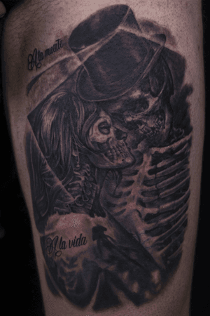 “A la vie a la mort!” | awsome art-piece, i’ve really enjoyed this one ! #mattinktattoo#tattoo#ink#death