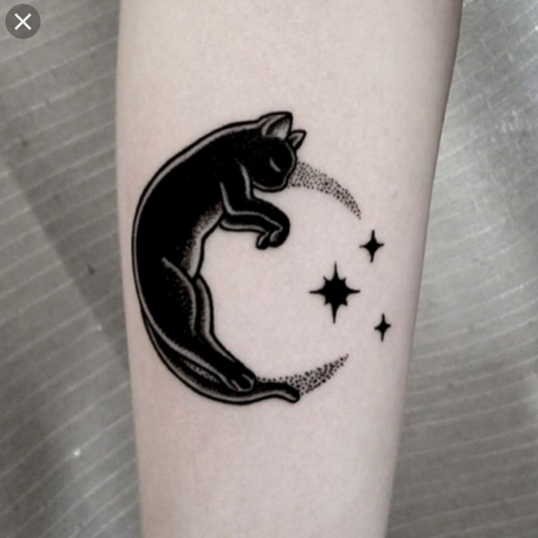 Black Cat Moon Temporary Tattoo Sticker  OhMyTat