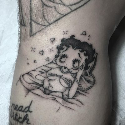 Tattoo by Tara Zep aka gud vibrations #TaraZep #gudvibrations #tattoosoffamouspeople #famouspeopletattoos #famous #portrait #people #bettyboop #illustrative #blackandgrey #hearts #cute