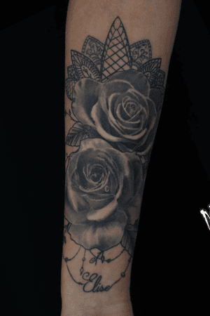 Realistic roses with mandala design #rose#mandala#realism#tattoo#ink#blackandgrey #noiretgris