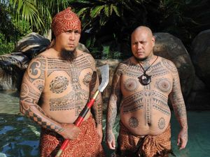 Martin Marikuda and Shawn "Crushy" Canete are members of the Mark of the Four Waves. CALIFORNIA, USA. Photo: © Lars Krutak 2014. #LarsKrutak #tattoohistory #tattooculture #tattooanthropologist