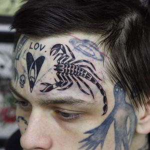 Tattoo by Ruslan Tsvetnov #RuslanTsvetnov #besttattoos #best #blackwork #traditional #scorpion #facetattoo