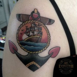 Anchor with ship tattoo was done by our artist...Get your tattoo or piercing only at 69 Evolution Tattoo & Piercing. Info and booking appointment by Whatsapp or email .