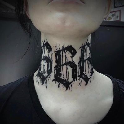 Tattoo by Vitaly Pozharsky #VitalyPozharsky #besttattoos #best #blackwork #666 #necktattoo #evil #satan #lettering #font #darkart