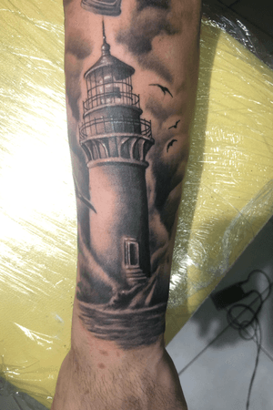 #realism #realistic #lighthouse #see #blackAndWhite #tattooart 