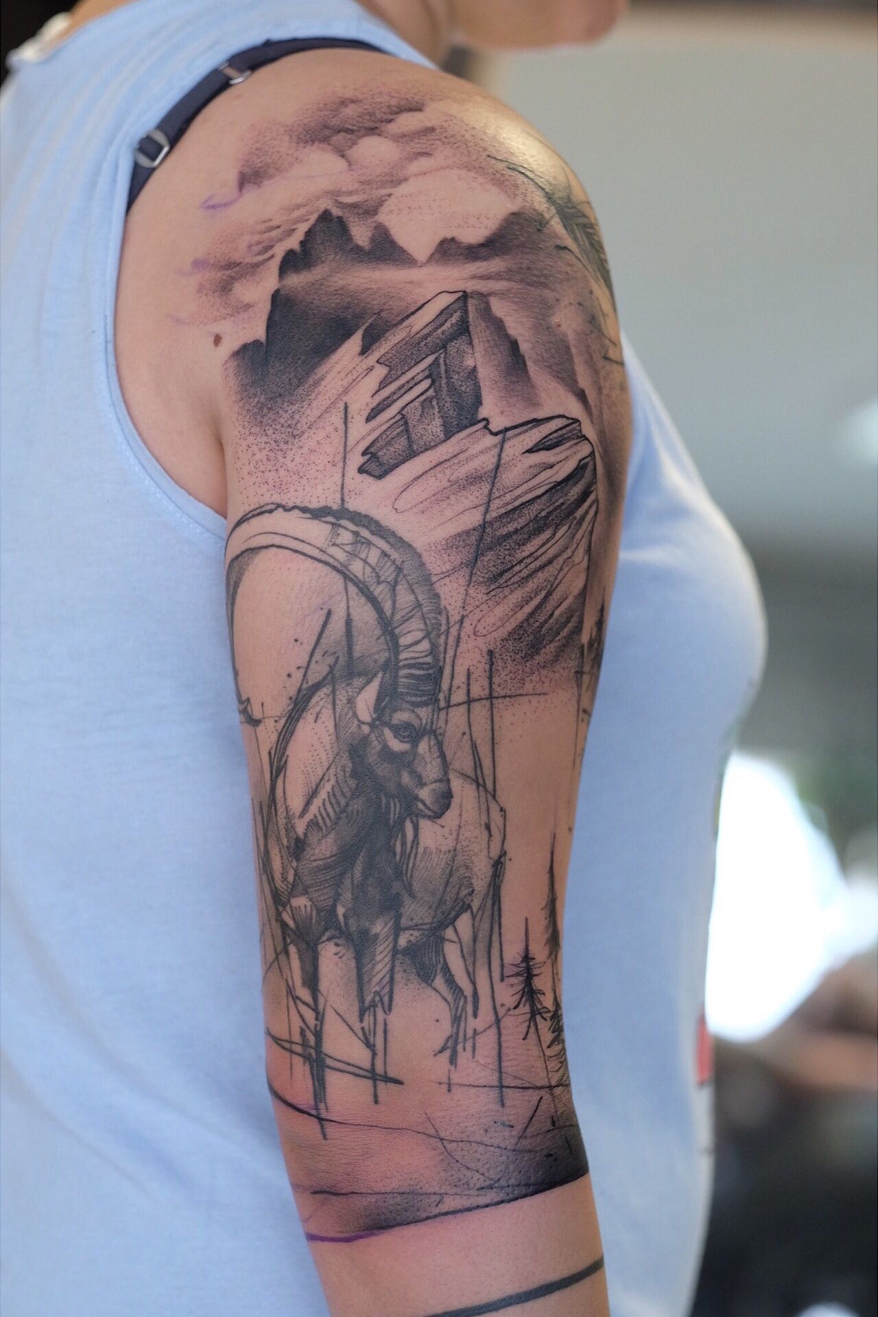 Tattoo uploaded by Gabriel Frank • Background to #healed #ibex i did. _____  #gabrielfranktattoo #abseitstattoo #abseits #tattoo #abstract #graphic #art  #live #life #abseitstattoo #groberunfug #europe #germany #vogt #bodyart  #custom #ink #artsy #tattoos #