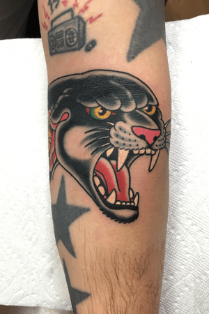 #coverup #traditional #panther #panthertattoo 