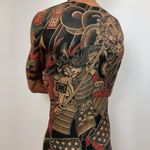 Tattoo by Lupo Horiokami #LupoHoriokami #tattoodoambassador #bodysuit #illustrative #japanese #irezumi #samurai #sword #pattern #clouds #dragon #flower #floral