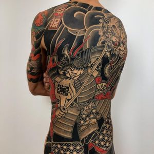 Tattoo uploaded by Lupo Horiokami • Tattoo by Lupo Horiokami #LupoHoriokami  #tattoodoambassador #bodysuit #illustrative #japanese #irezumi #samurai  #sword #pattern #clouds #dragon #flower #floral • Tattoodo