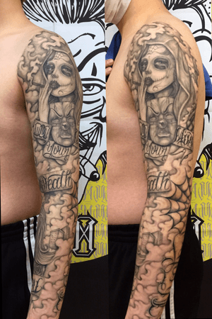Chicano long sleeve tattoo        Instagram: @chicano_mr.mago