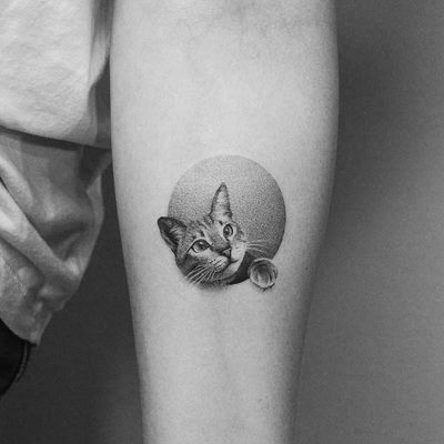 Tattoo by Amanda Piejak #AmandaPiejak #toptattoosof2018 #toptattoos #2018 #bestof2018 #realistic #realism #hyperrealism #dotwork #cat #kitty #petportrait #feline #cute