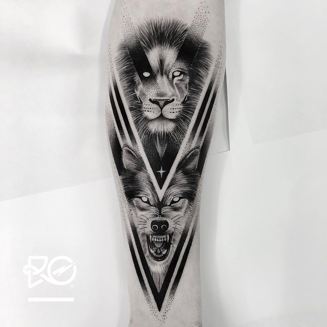 geometric animal tattoos lion