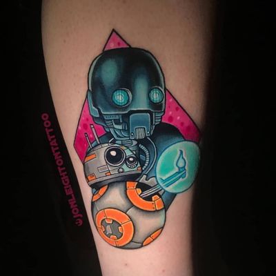 Tattoo by John Leighton #JohnLeighton #spacetattoos #space #galaxy #outerspace #spacetravel #stars #planets #moon #starwars #robot #cyborg #movie #color