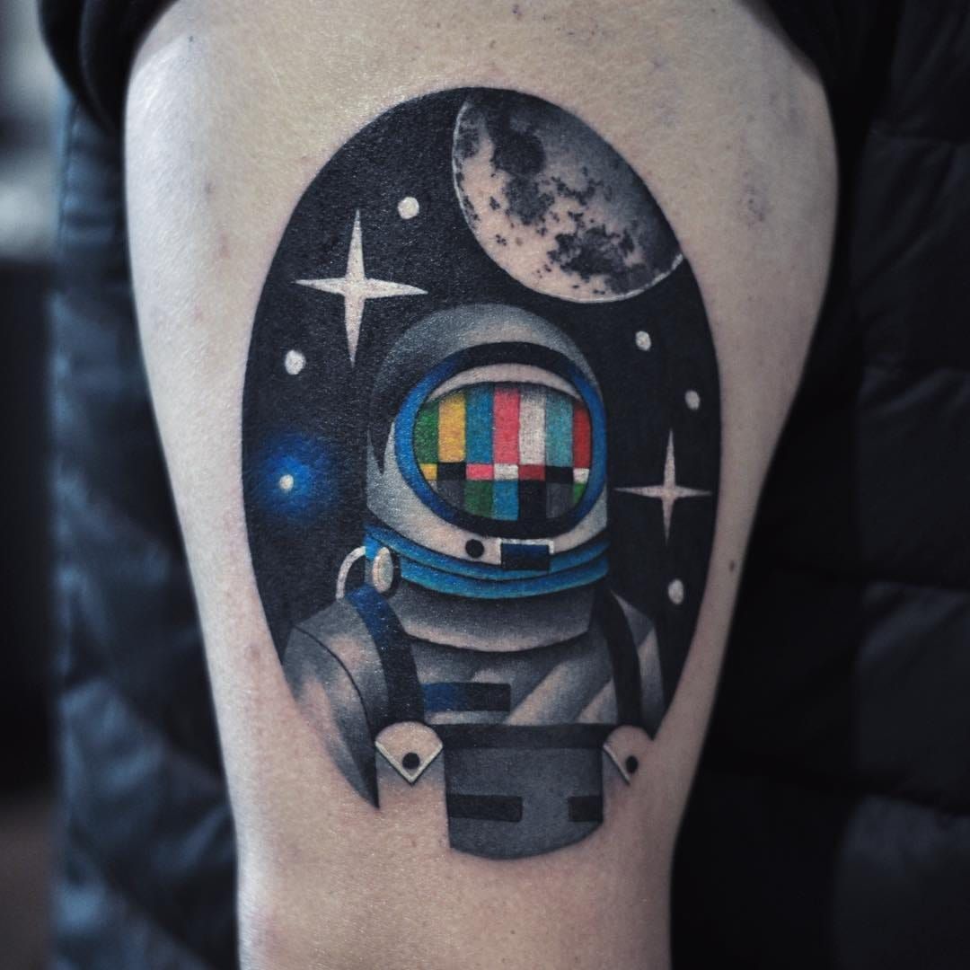 Psychedelic Astronaut with Burning Man reflection  Astronaut tattoo Full  sleeve tattoos Arm sleeve tattoos