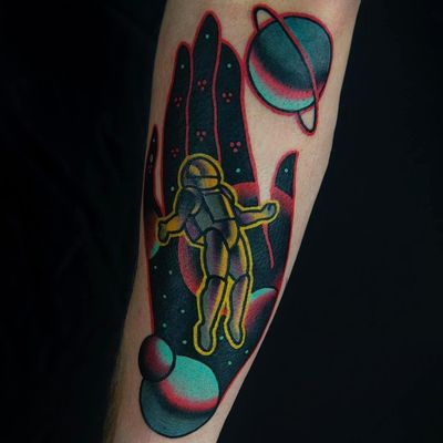 Tattoo by David SZ #DavidSZ #spacetattoos #space #galaxy #outerspace #spacetravel #stars #planets #moon #astronaut #saturn #spaceman #color
