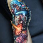 Tattoo by Andres Acosta #AndresAcosta #spacetattoos #space #galaxy #outerspace #spacetravel #stars #planets #moon #color #realism #realistic