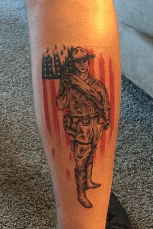 My favorite tattoo that i have. It is a post-WWI pre WWII recruiting poster for the USMC. Done March of 2015.