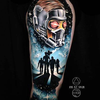 Tattoo by Saga Anderson #SagaAnderson #spacetattoos #space #galaxy #outerspace #spacetravel #stars #planets #moon #guardiansofthegalaxy #movie #realism #realistic #hyperrealism #movie