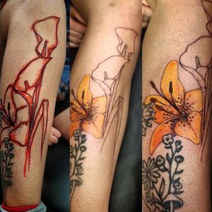 Freehand floral leg sleeve begining 