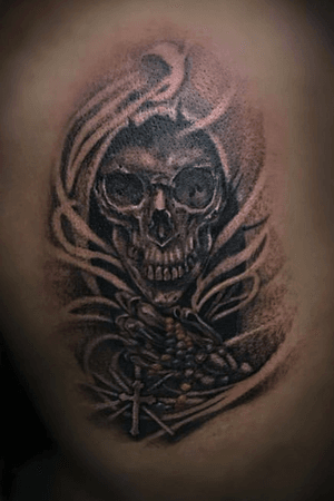 #blackandgrey  #tattooartist #tatuadoresmexicanos #skulltattoo #skull #santamuerte #
