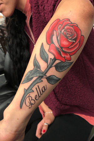 A Rose for Bella #rose #tattooartist #surrealism #colortattoo #redrose 