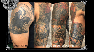 4 session process. we turned this ugly grim reaper piece into one of thr four horsemen of the apocalypse.  took one session for each horseman.