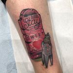 Tattoo by Jody Dawber #JodyDawber #tombstonetattoos #gravetattoos #tombstone #grave #death #stone #cemetery #text #lettering #quote #color #neotraditional #sweettooth #tooth #sweet #heart