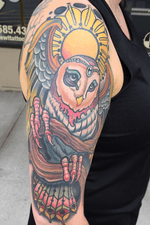 Healed owl 1/2 sleeve by Kevin Farrand 