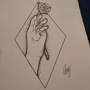 Geometric hand and rose with dotwork 