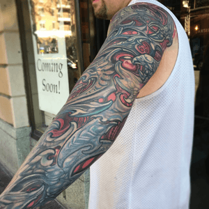 Biomech sleeve almost finished by Kevin Farrand at have hope tattoo 