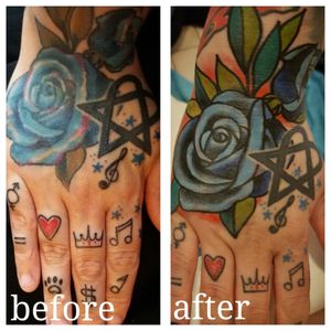 Before and after. Hand tattoo. 