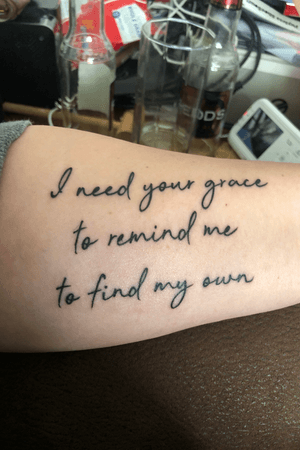 Forearm tattoo, Chasing Cars lyrics by Snow Patrol