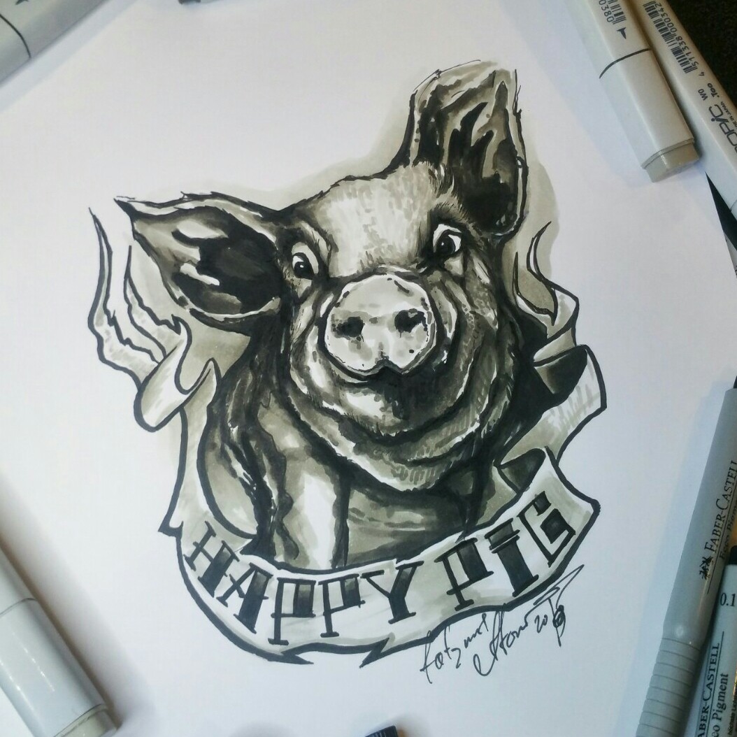 Tattoo uploaded by Вадим • ХРЮ-ХРЮ или тату эскиз пришедшего года -Счастливая Свинка. Эскиз нарисован лайнерами FaberCastell, Fordrawing отMarvy и маркерами Copic. Тату мастер Вадим. Студия художественной татуировкии пирсинга