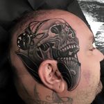 Tattoo by Vale Lovette #ValeLovette #tattoodoambassador #blackandgrey #neotraditional #spider #skull #death #scalptattoo #headtattoo