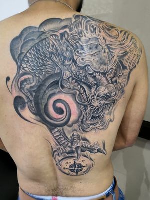 Cover up black and gray work, Dragon by DG in Eternaltattoo Cr 