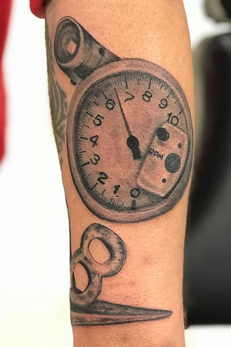 Tattoo uploaded by Rick Chirdon • Black and gray tachometer • Tattoodo