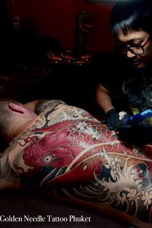 Red Koi tattoo 6 sessions 33 hrs work done by tattooist Chart .Thank you for trusting us Golden Needle Tattoo.Please like and share.#goldenneedletattoo #orientaltattoo #koitattoo #thailandtattooo #Besttattoophuket #Fusionink #Asiatattoosupplythailand #japanesetattoo #phukettattoo #thebesttattooofworld