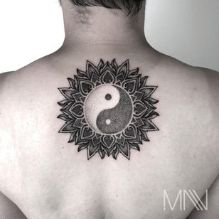 Tattoo by Marvin Fitzner #MarvinFitzner #YinYangtattoos #YinYang #Chinese #symbol #mandala #patternwork #ornamental #dotwork #blackandgrey