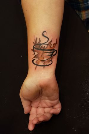 Watercolor coffee cup tattoo 
