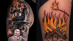 Tattoo on the left Stefano Alcantara and tattoo on the right by Alex Zampirri #AlexZampirri #StefanoAlcantara #firetattoos #fire #flame #burning #element